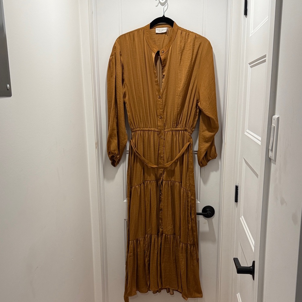 Denim Forum copper Button-Down Maxi Dress elastic waist band and belt